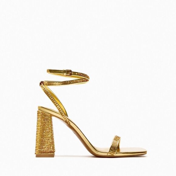 ZARA RHINESTONE BLOCK HEEL SANDALS - Picture 9 of 9